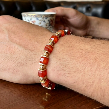 Küp Kesim Akik ve Hematit Doğal Taş Bileklik - Nazar ve Topraklanma temalı