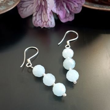 Faset Kesim Akuamarin Tasarım Gümüş Küpe