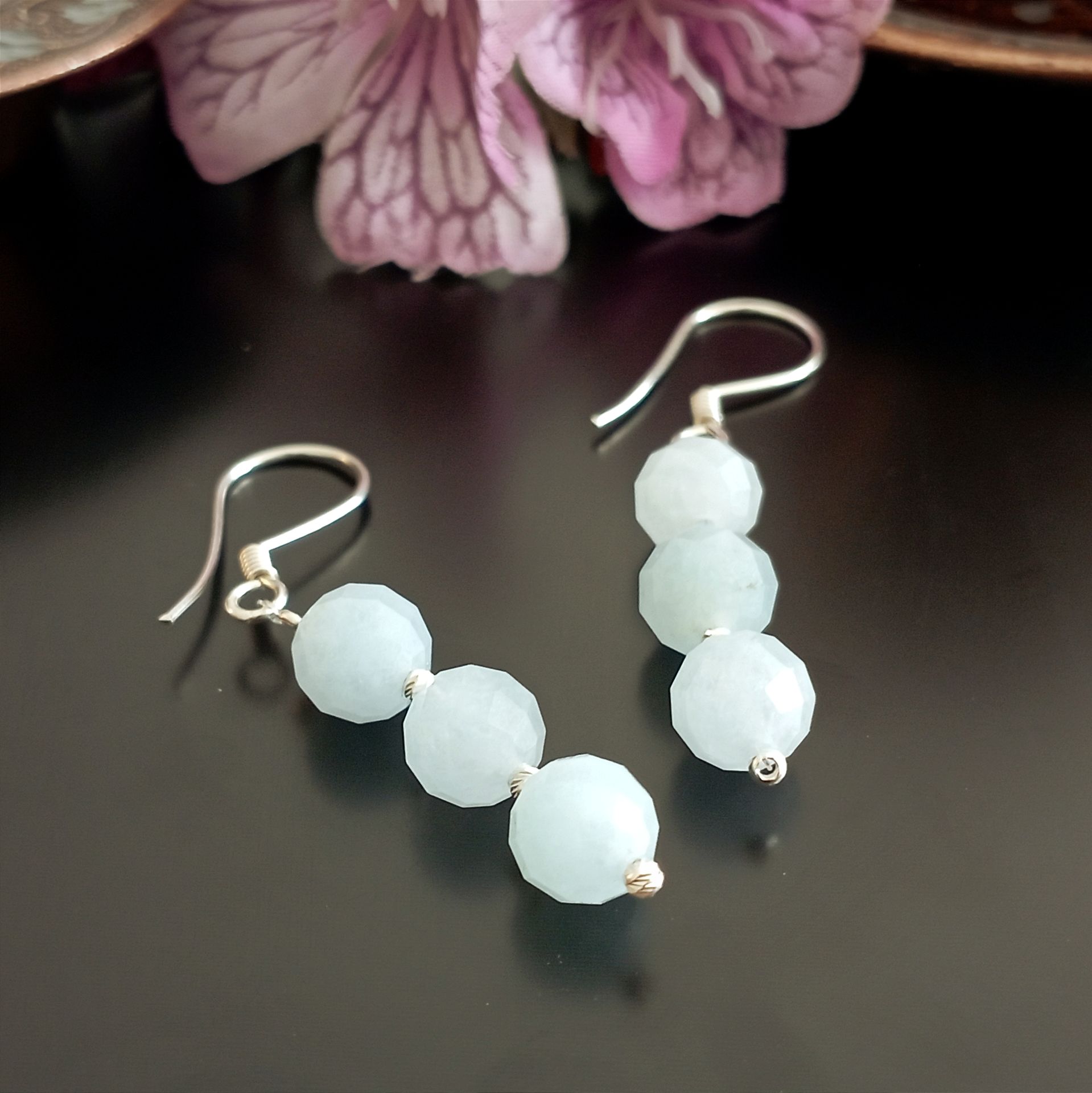 Faset Kesim Akuamarin Tasarım Gümüş Küpe