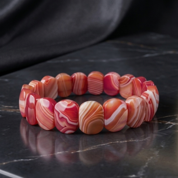 Özel Kesim Desenli Akik Doğal Taş Bileklik - Nazar ve İçsel Güven Temalı