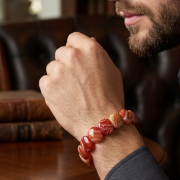 Özel Kesim Desenli Akik Doğal Taş Bileklik - Nazar ve İçsel Güven Temalı