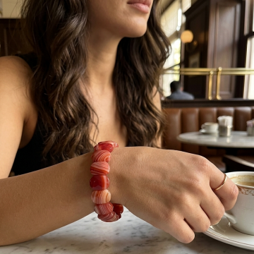 Özel Kesim Desenli Akik Doğal Taş Bileklik - Nazar ve İçsel Güven Temalı