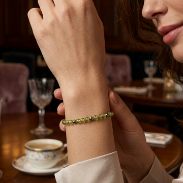 Zebercet (Peridot) ve Hematit Doğal Taş Çelik Bileklik