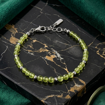 Zebercet (Peridot) ve Hematit Doğal Taş Çelik Bileklik