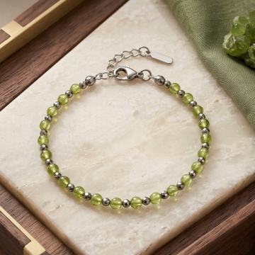 Zebercet (Peridot) ve Hematit Doğal Taş Çelik Bileklik