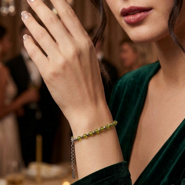 Zebercet (Peridot) ve Hematit Doğal Taş Çelik Bileklik