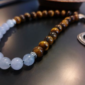 Kaplangözü ve Mavi Kalsedon Tasarım Doğal Taş 33 lük Tesbih