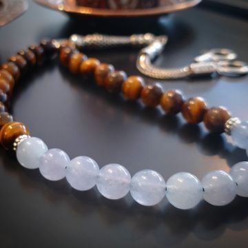 Kaplangözü ve Mavi Kalsedon Tasarım Doğal Taş 33 lük Tesbih