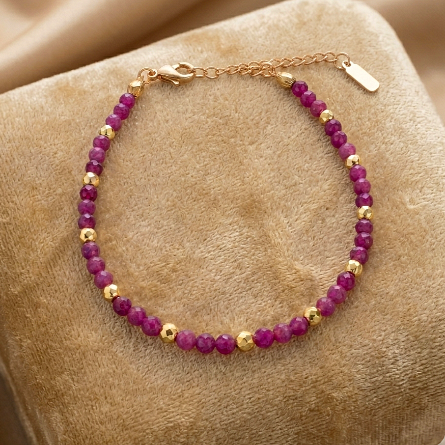 Yakut Taşlı Çelik Bileklik - Hematit Detaylı Kadın Bileklik Tutku, Güç ve Topraklanma Temalı