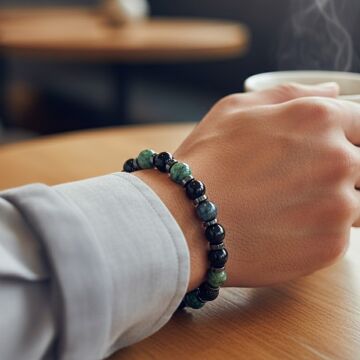 Azurit, Oniks ve Hematit Tasarım Doğal Taş Bileklik - Güç, Huzur ve Topraklama Temalı