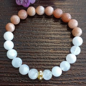 Güneş Taşı ve Aytaşı Tasarım Doğal Taş Bileklik - Dişil Enerji Temalı