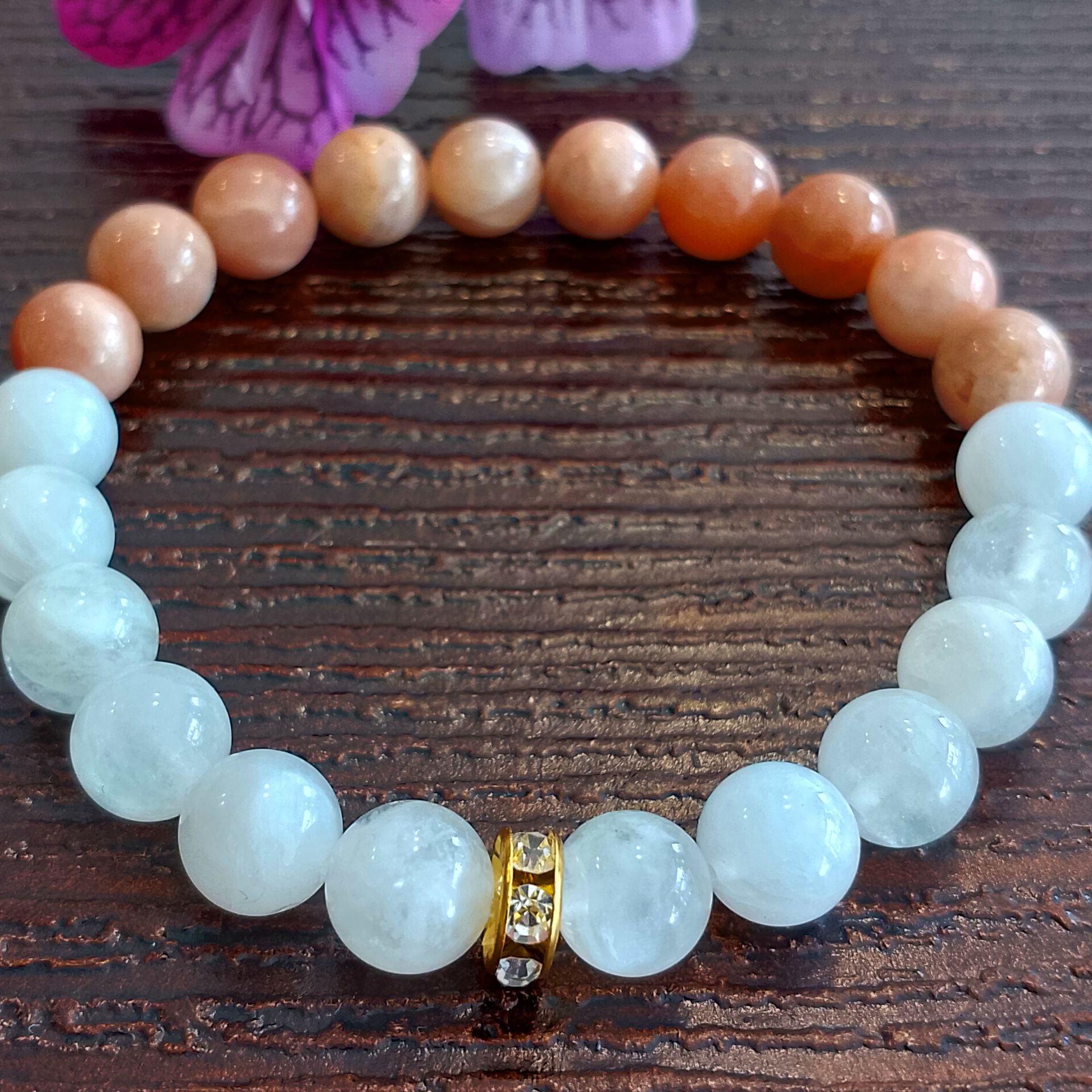 Güneş Taşı ve Aytaşı Tasarım Doğal Taş Bileklik - Dişil Enerji Temalı