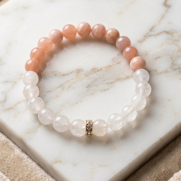 Güneş Taşı ve Aytaşı Tasarım Doğal Taş Bileklik - Dişil Enerji Temalı