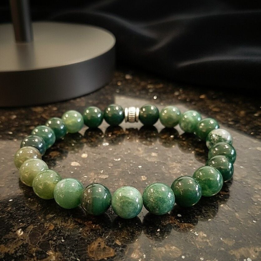 Yosunlu Akik (Moss Agat) Doğal Taş Bileklik