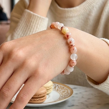 Çiçek (Sakura) Akik ve Hematit Taşlı Doğal Taş Bileklik