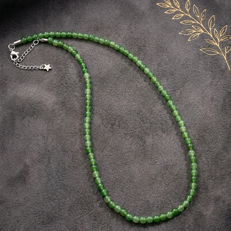 Yeşim Taşı Çelik Kolye - 4 mm