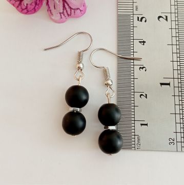 Mat Oniks ve Hematit Taşlı Tasarım Doğal Taş Küpe