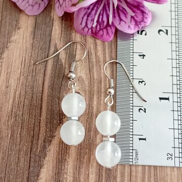 Selenit ve Hematit Taşlı Tasarım Doğal Taş Küpe