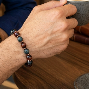 Kızıl Kaplangözü ve Gold Obsidyen Doğal Taş Bileklik - 10 mm