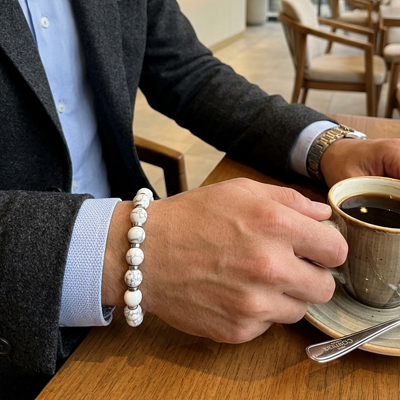 Havlit ve Hematit Doğal Taş Bileklik - 10 mm