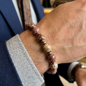 Leopar (Picture) Jasper ve Hematit Doğal Taş Bileklik 10 mm