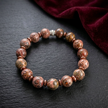 Leopar (Picture) Jasper ve Hematit Doğal Taş Bileklik 10 mm