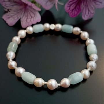 İnci ve Akuamarin Tasarım Gümüş Bileklik