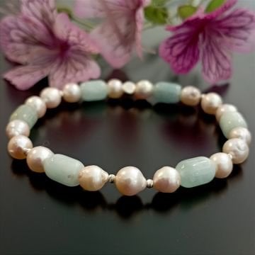 İnci ve Akuamarin Tasarım Gümüş Bileklik