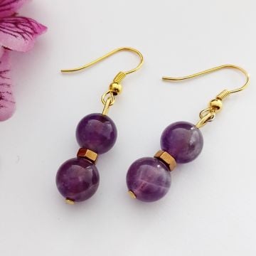 Ametist ve Hematit Taşlı Tasarım Doğal Taş Küpe