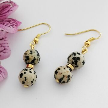 Dalmaçyalı (Benekli) Jasper ve Hematit Taşlı Tasarım Doğal Taş Küpe