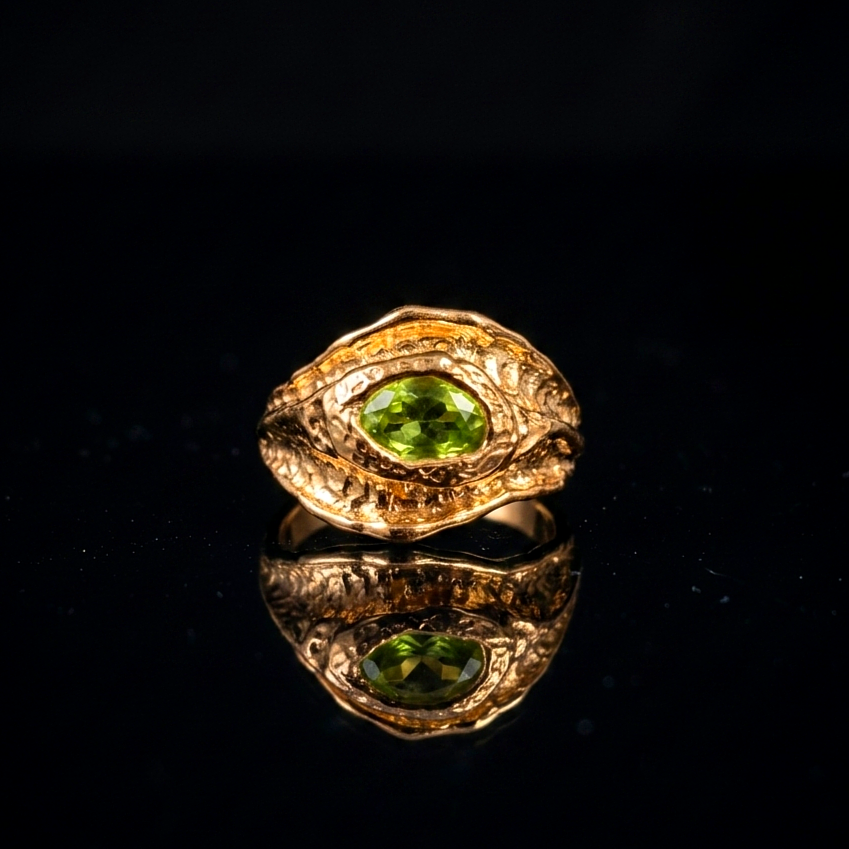 Zebercet (Peridot) Taşlı Tasarım Gümüş Yüzük