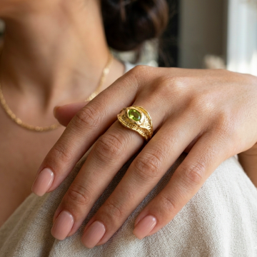 Zebercet (Peridot) Taşlı Tasarım Gümüş Yüzük