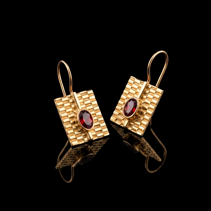 Lal (Garnet) Tasarım Gümüş Küpe