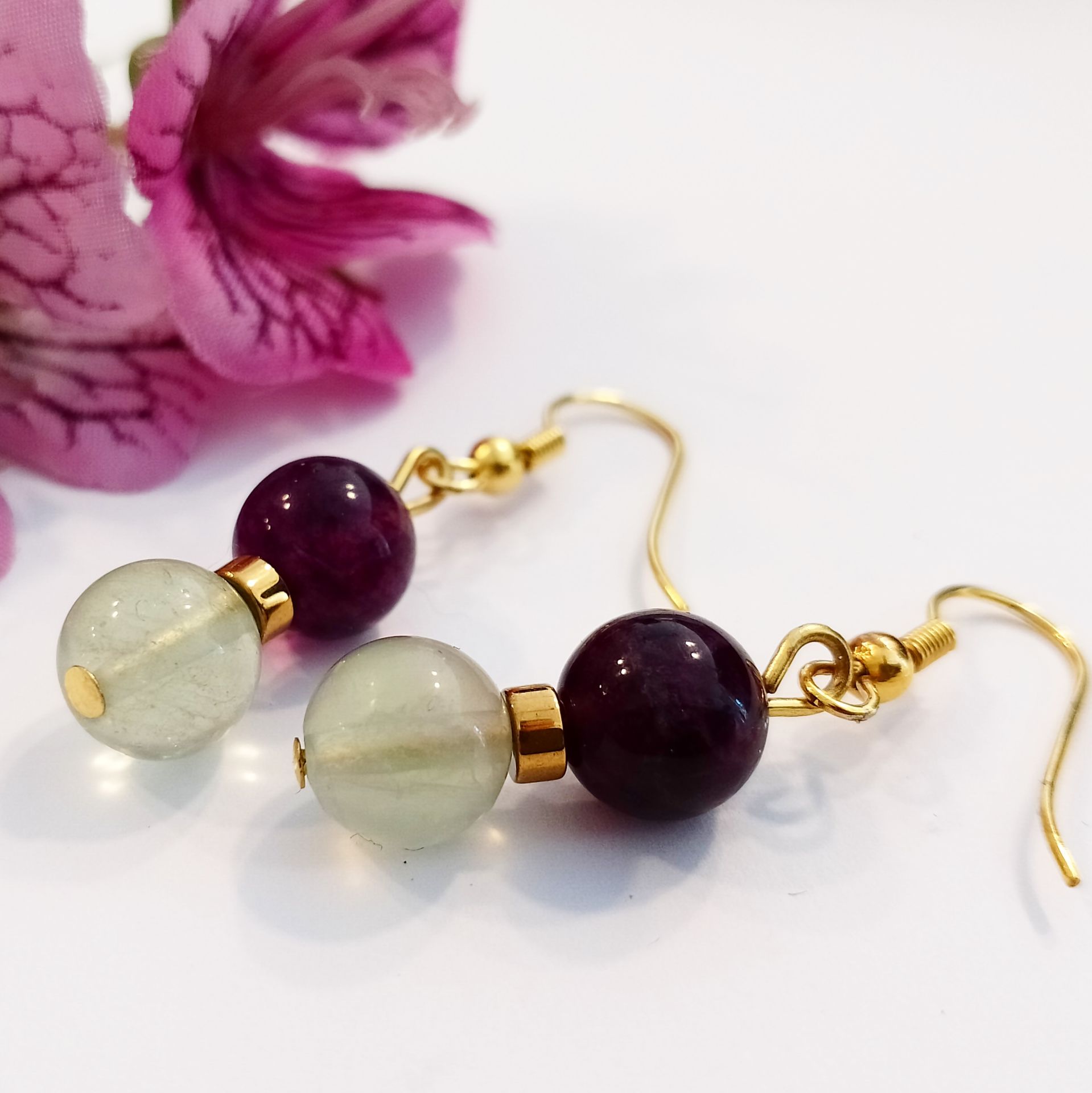Florit & Hematit Stone-set Design Natural Stone Earrings