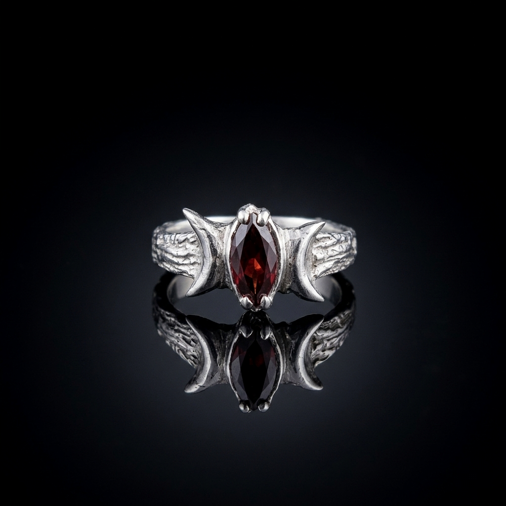 Lal (Garnet) Taşlı Tasarım Gümüş Yüzük