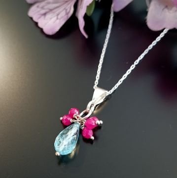 Mavi Topaz ve Yakut Tasarım Gümüş Kolye