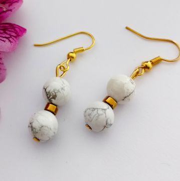 Havlit ve Hematit Taşlı Tasarım Doğal Taş Küpe