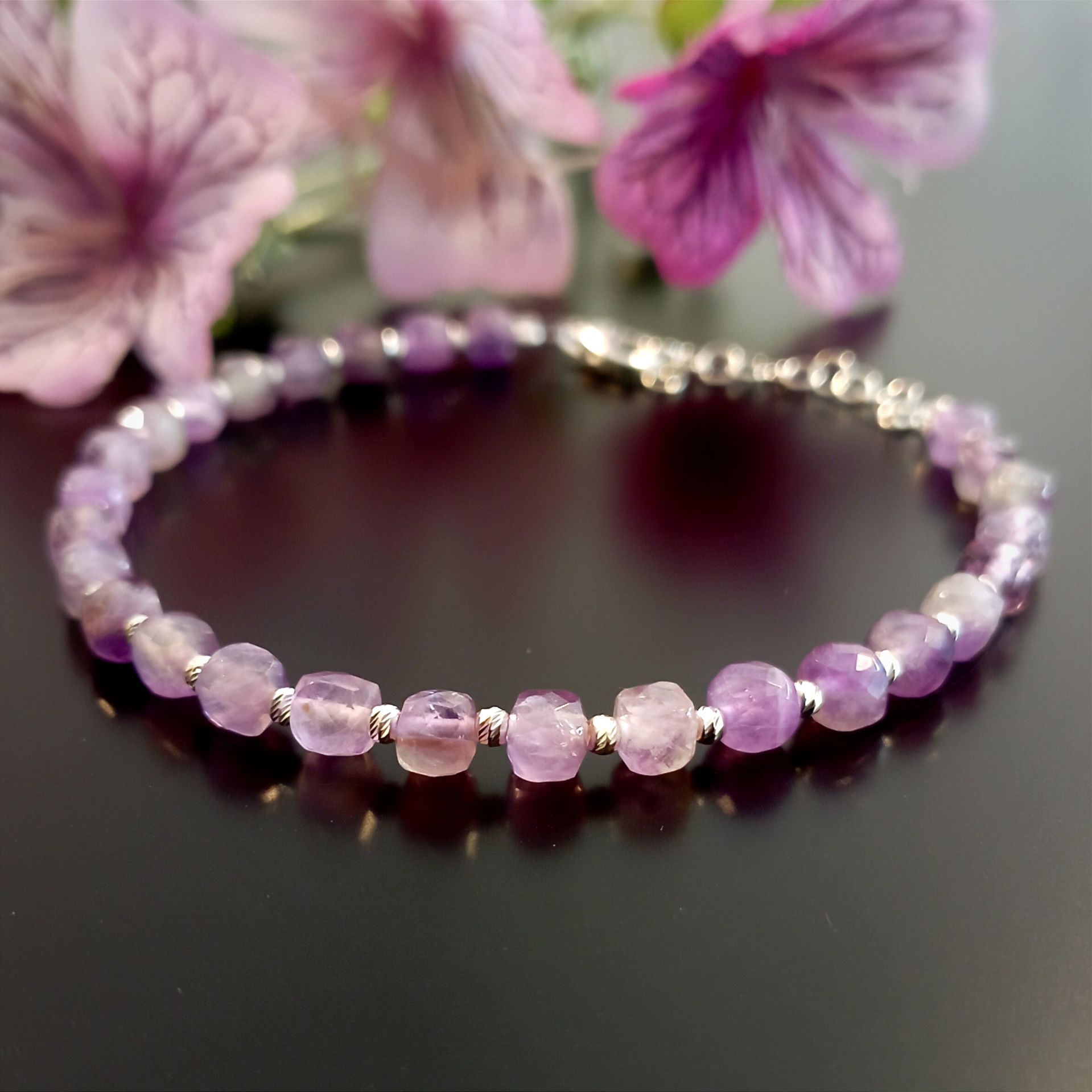 Ametist Pozitif Enerji Tasarım Gümüş Bileklik