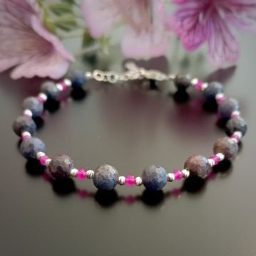 Safir ve Yakut Tasarım Gümüş Bileklik