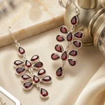 Lal (Garnet) Tasarım Gümüş Küpe