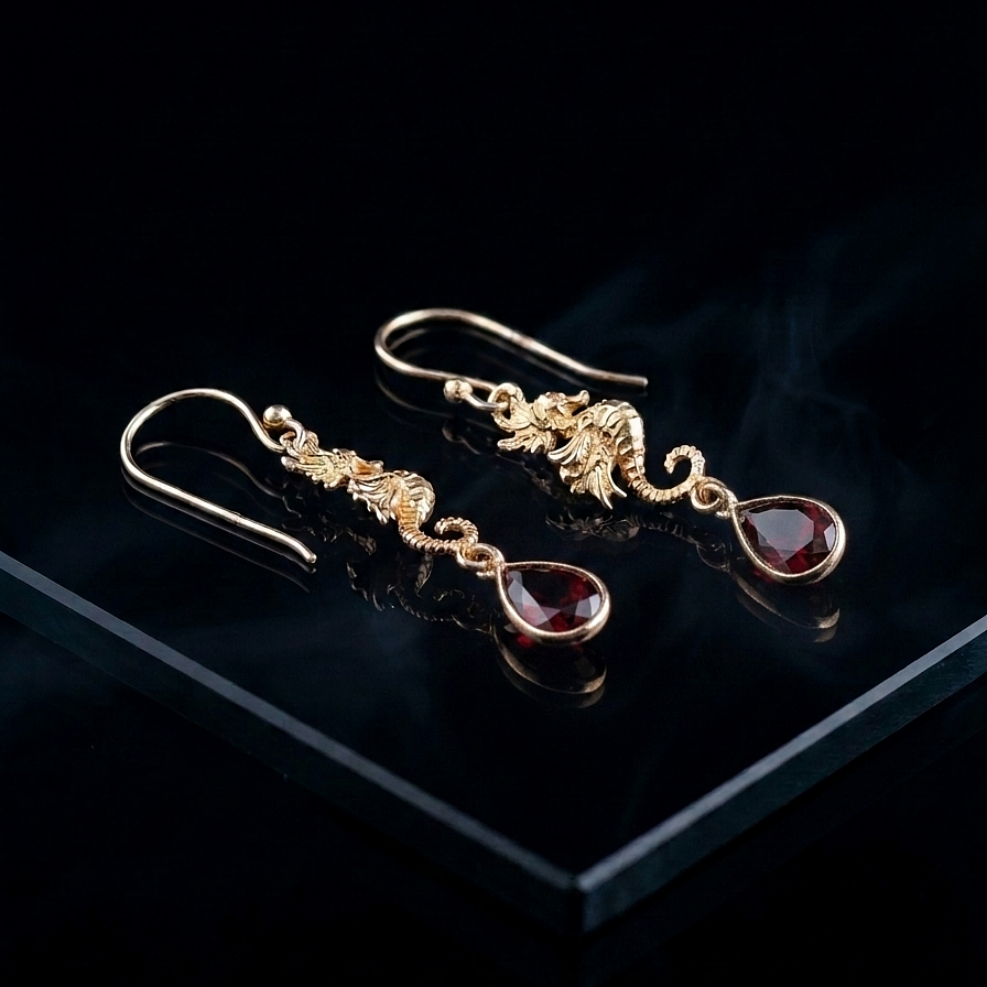 Lal (Garnet) Tasarım Gümüş Küpe