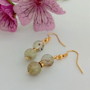 Prehnit (Prinayt) Taşı ve Hematit Taşlı Tasarım Doğal Taş Küpe