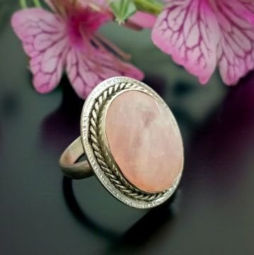Pembe Kuvars Tasarım Gümüş Yüzük