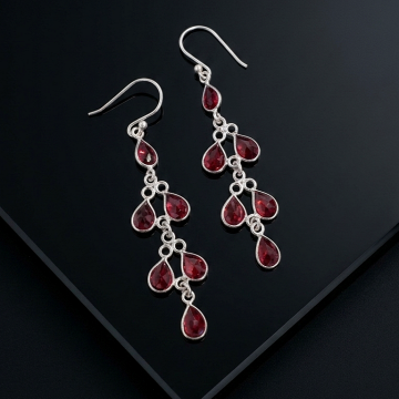 Lal (Garnet) Tasarım Gümüş Küpe