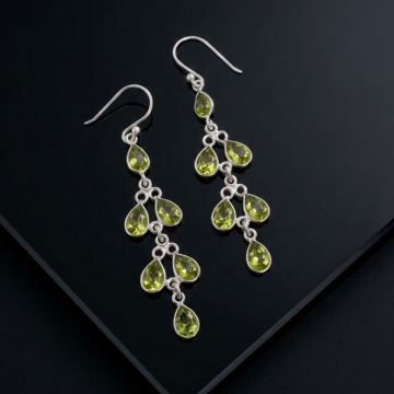Zebercet (Peridot) Tasarım Gümüş Küpe
