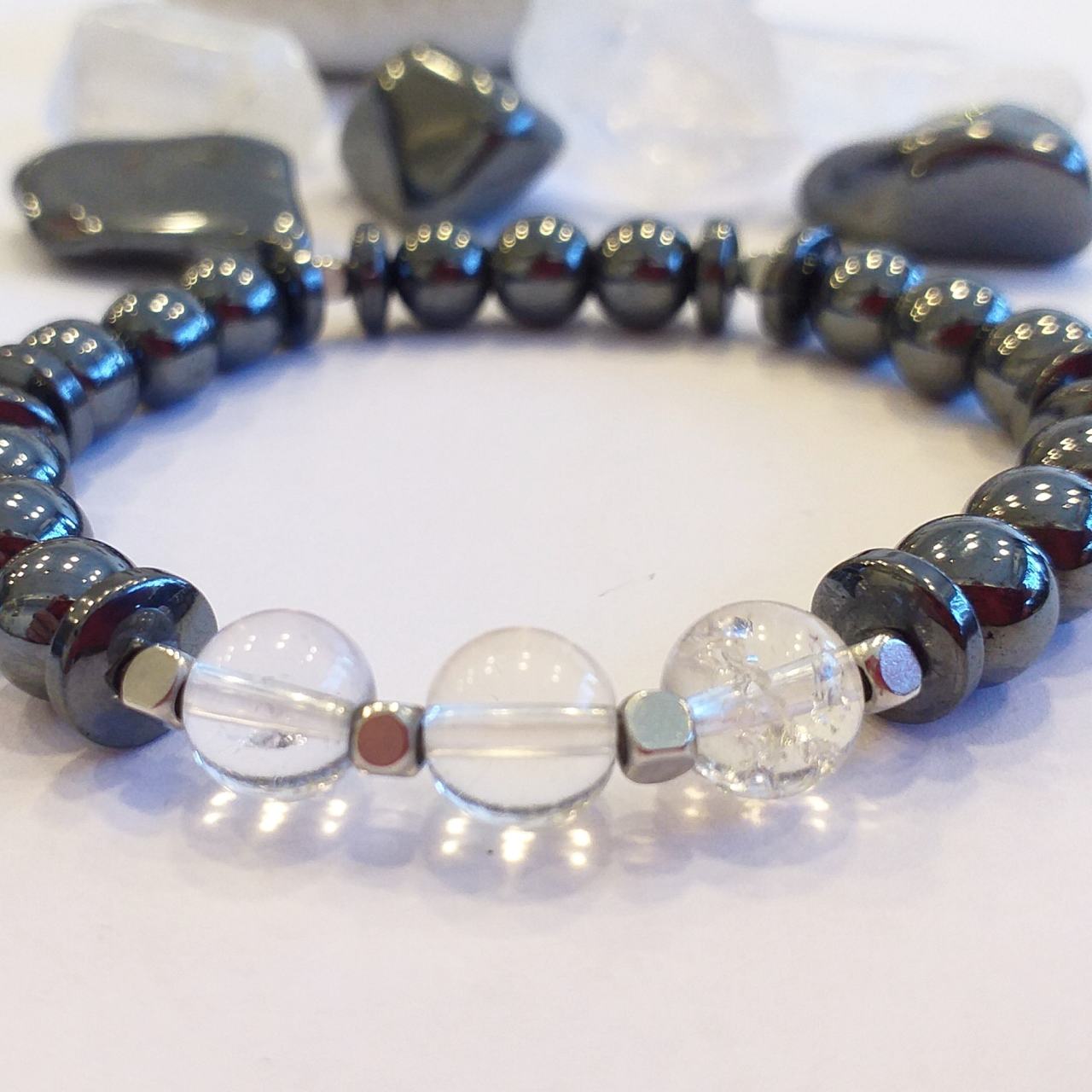 Hematit ve Kuvars Doğal Taş Bileklik