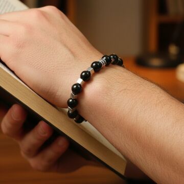 Siyah Akik ve Hematit Tasarım Doğal Taş Bileklik