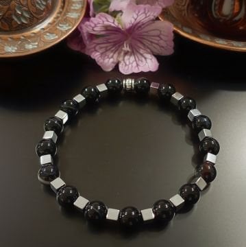 Siyah Akik ve Hematit Tasarım Doğal Taş Bileklik