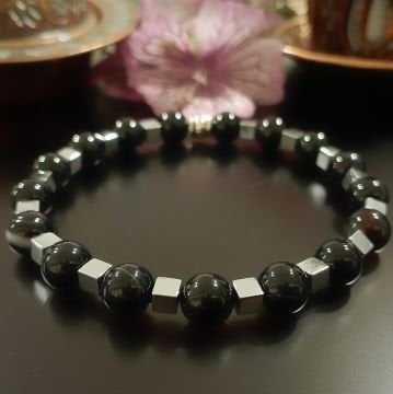 Siyah Akik ve Hematit Tasarım Doğal Taş Bileklik