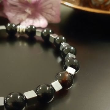 Siyah Akik ve Hematit Tasarım Doğal Taş Bileklik